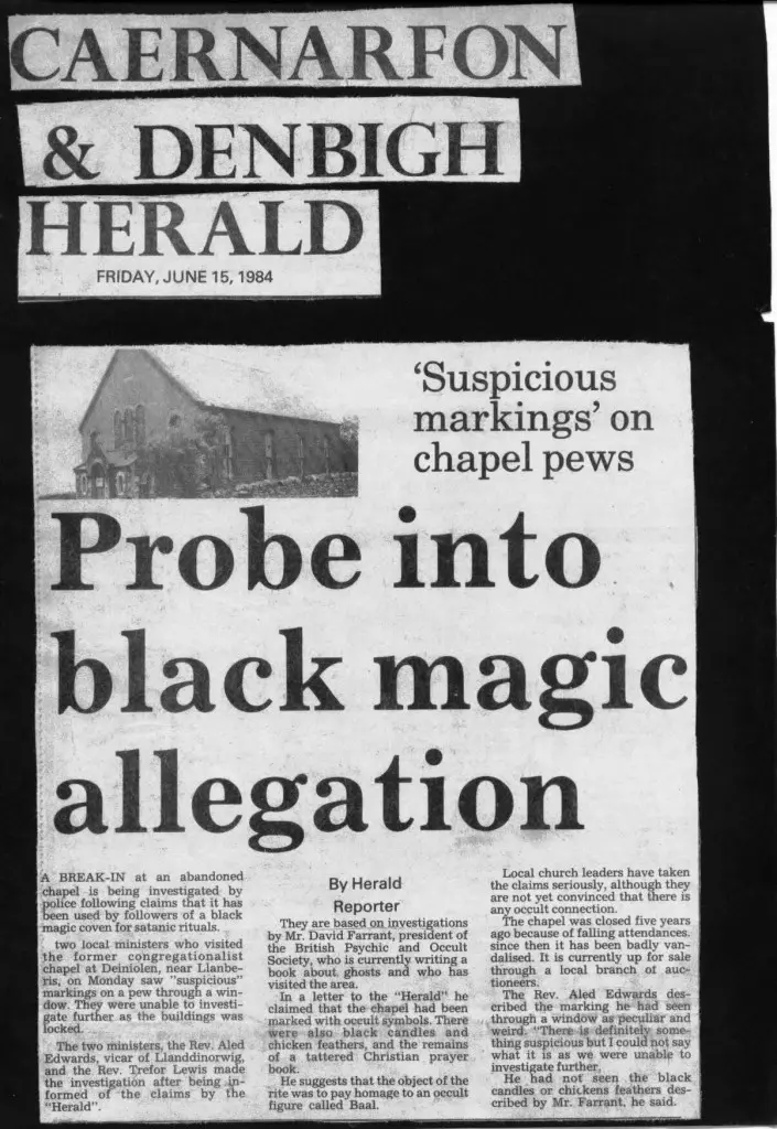“Probe into black magic allegation” Caernarfon and Denbigh Herald 15 06 1984